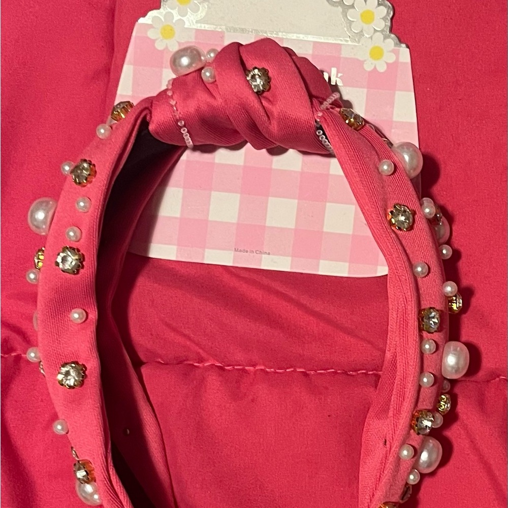 Pink Pearl & Rhinestone Embellished Headband